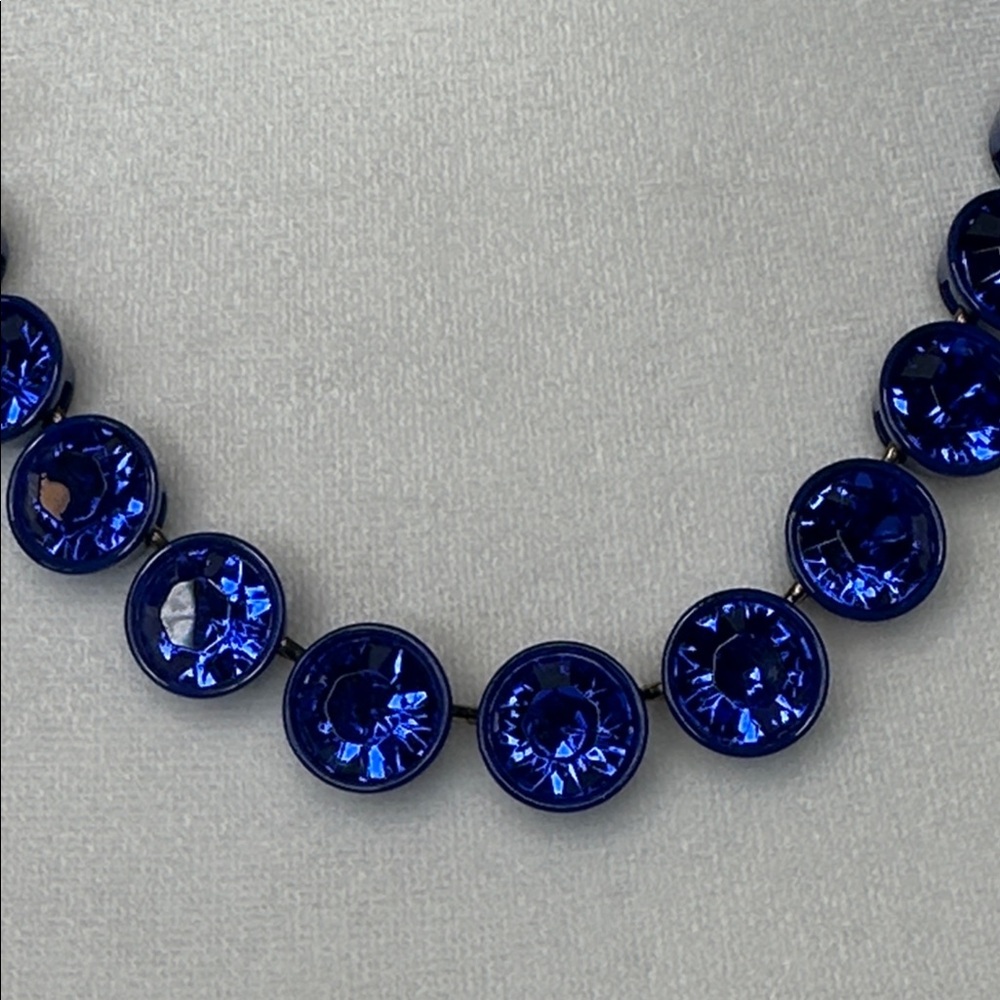 Vintage J. Crew Cobalt Blue Brûlée Faceted Bezel Set Collar Rhinestone Necklace - Picture 11 of 12